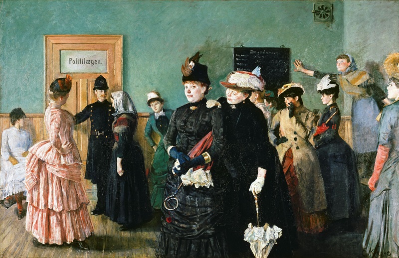 1800-luvun lopun maalaus prostituoiduista poliisikamarilla.